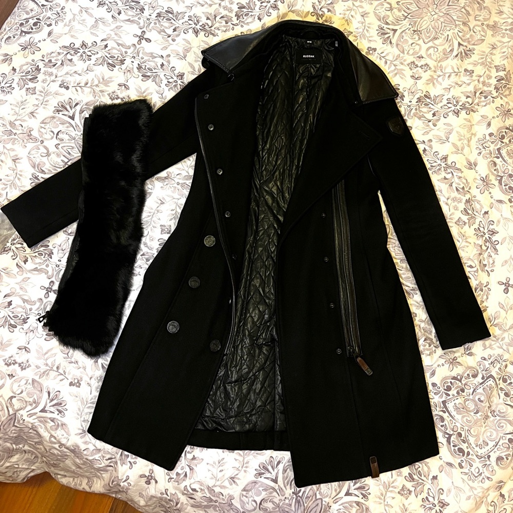 RUDSAK Wool Coat with Detachable Fur Trim
